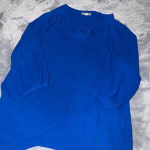 Pleione Women’s Blue V-Neck 3/4 Sleeve Blouse Top Size Large L Made in Vietnam